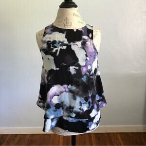 Juicy couture dark watercolor black purple blue blouse date night/business sz XS